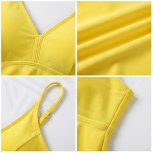 Traje de baño de una pieza amarillo para mujer, cuello en V profundo, diseño escalonado con volantes, bikini elástico, ropa de playa - Product Image 4