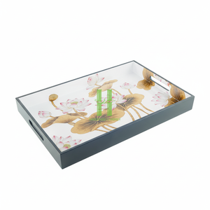 Premium Eco-Friendly Bohemian Round Lacquer Serving Tray with Handle Customized <b>Printing</b> Bamboo Material Vietnam - Product Image 2