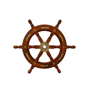 Decoración de Pared con Timón de Barco Náutico de Madera Vintage, Madera de Palisandro Indio, Estilo Costero, Hecho a Mano - Product Image 1