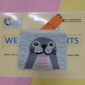 Handmade Beaded Seal Coin Purse Zippered Pouch Short Cute Animal <b>Wallet</b> Change Purse Mini Makeup Cosmetic Bag <b>Organizer</b> Cotton - Product Image 4