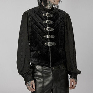 Gilet d'hiver noir gothique punk multi-boucles pour homme, en inter-coton, vente en gros 2026 - Product Image 3