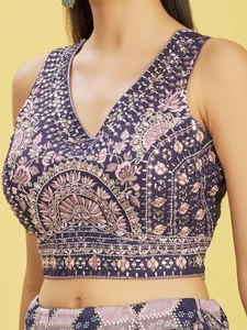 Ensemble jupe et choli Lehenga géométrique violet brodé Zari, taille haute, longueur ras du sol, coupe trapèze, tenue traditionnelle indienne pour femme - Product Image 6