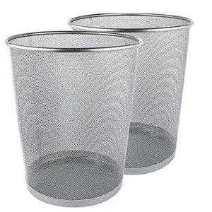Metal Mesh Round Eco-Friendly Trash Can with Wrought Iron Lid for <b>Kitchen</b> Home Office Use - Product Image 5