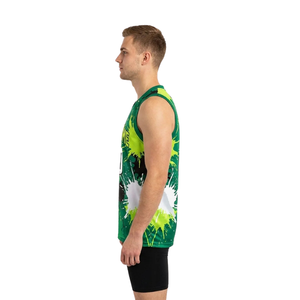 Conjunto de Uniforme de Baloncesto con Diseño de Salpicaduras de Pintura para Hombre, Jersey sin Mangas con Cuello en V Sublimado y Pantalones Cortos Ajustados Lisos, Nombre y Número del Equipo Personalizados - Product Image 5