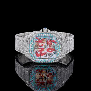 Montre de luxe unisexe avec cadran carré en quartz moissanite glacé, bracelet en acier inoxydable de 20 mm, fermoir déployant - Product Image 1