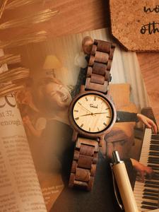 Montre chronographe en bois à quartz FAIZA CRAFT pour homme, design Art déco antique, forme ronde - Product Image 3