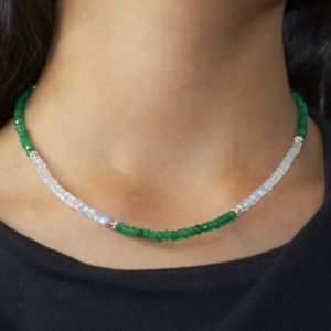 Face Beaded <b>Necklace</b> Emerald Moon Design Natural Stone Beaded <b>Necklace</b> Dainty Minimalist Women Fashion Jewelry - Product Image 4