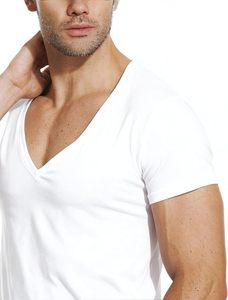 Camisetas de Cuello en V Profundo para Hombre, Camisetas Interiores de Corte Bajo, Ajustadas, de Manga Corta, 100% Algodón, 160 GSM, Ropa de Verano, OEM, Personalizadas, al por Mayor - Product Image 6