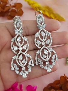 Elegant Premium Quality <b>Silver</b> Plated Moissanite <b>Drop</b> Statement <b>Earring</b> for Women Evening Look Party Wear Fashion Collection - Product Image 4