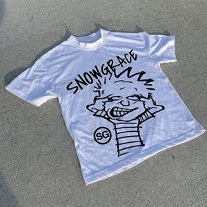 T-shirt blanc à manches courtes pour homme Snowgrace, imprimé dessin animé, col rond, jersey décontracté, coupe régulière, respirant, 100% coton - Product Image 2