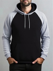 Sweat-shirt à capuche bordeaux pour homme, coupe ample, couleur unie, décontracté, pour l'hiver, en molleton tricoté, polyester/coton écologique, avec poche - Product Image 4