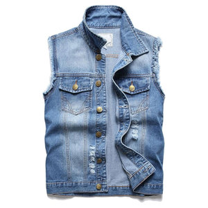 Gilet en jean sans manches multi-poches cargo avec logo personnalisé pour homme, veste en jean pour homme, gilet en jean pour homme, poche 5D - Product Image 1
