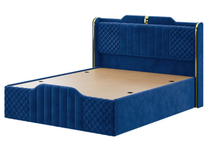 Blue Upholstered <b>Bed</b> Frame Quilted Headboard and Footboard Double <b>Bed</b> <b>with</b> <b>Storage</b> Soft Furniture for Hotel Villa Bedroom - Product Image 3