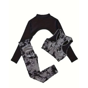 Ensemble de yoga 3 pièces pour femme 2026 à séchage rapide, anti-transpiration, avec leggings de compression, tenue de sport OEM - Product Image 3