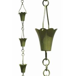 Chaîne de pluie décorative extérieure à patine verte, à gouttelettes festonnées, pour jardin rustique et toit cascade - Product Image 2