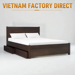 Factory Direct OEM/ODM Vietnam-Made Solid Wood <b>Platform</b> Storage <b>Bed</b> Durable KD Structure Wooden <b>Bed</b> Export Standard Quality - Product Image 1