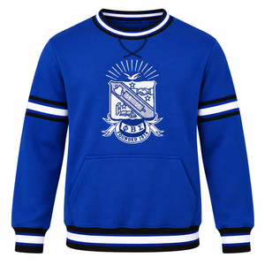 เสื้อสเวตเชิ้ตคอกลมทรงวาร์ซิตี้สำหรับผู้ชาย พร้อมลายปักตราสัญลักษณ์ กระเป๋าจิงโจ้ ขอบยางยืดลายทาง แขนยาว สไตล์ลำลอง - Product Image 3