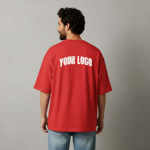 เสื้อยืดโอเวอร์ไซส์ผ้าฝ้าย 100% สั่งทำพิเศษสำหรับผู้ชาย พิมพ์ลายโลโก้ด้วยเทคนิค DTG สีแดงล้วน สไตล์ลำลอง เสื้อยืดผู้ชาย - Product Image 6