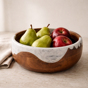 Vajilla de Madera de Acacia con Resina Epoxi Blanca, Tazón Redondo para Ensalada, Hecho a Mano, Color Marrón Natural, para Servir, Fiestas, Decoración del Hogar - Product Image 5