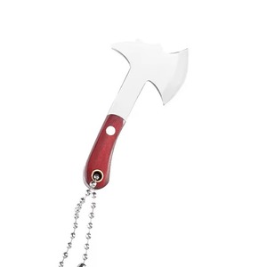 <b>Custom</b> Mini Damascus Steel Axe <b>Keychain</b> with Wooden Handle and Leather Sheath - Product Image 3