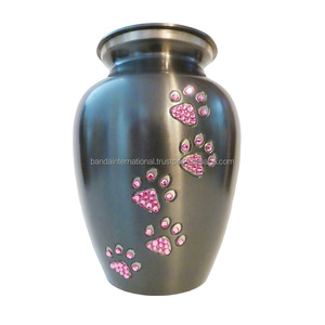 Urnas para mascotas de cremación de latón de alta calidad con estampado de pata Urnas funerarias de metal con acabado negro y dorado para cenizas humanas - Product Image 5