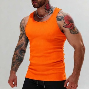 Débardeur tricoté orange pour homme, col rond, couleur unie, décontracté, pour entraînement, fitness, gym, 2026 - Product Image 1
