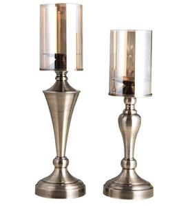 Ensemble de bougeoirs Hurricane en nickel brossé avec abat-jour en verre fumé, décoration moderne et luxueuse de style transitionnel - Product Image 1