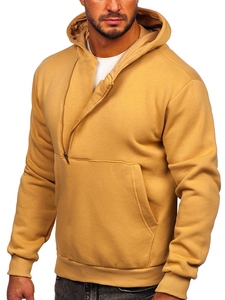 Men's Side Half Zip <b>Hoodie</b> Solid <b>Yellow</b> Fleece Sweatshirt with Kangaroo Pocket Casual Pullover - Product Image 4