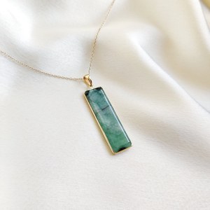 Natural <b>Emerald</b> Rectangle Cut 14K Gold <b>Pendant</b> 11x36mm Fine <b>Emerald</b> Jewelry <b>Pendant</b> For Women Wholesale Gold Gemstone <b>Pendant</b> - Product Image 2