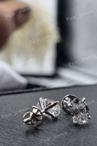 Oval Cut <b>Moissanite</b> Stud <b>Earrings</b> 925 Sterling Silver Rhodium Plated 4 Claw Prong Solitaire Screw Back Trendy Unisex Daily Wear - Product Image 2
