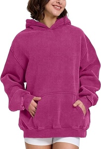Sudadera con Capucha Extra Grande, Color Morado Sólido, Felpa Francesa, con Bolsillo, Estilo Casual, Unisex, para Otoño, Corte Regular - Product Image 5
