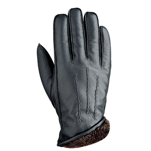 Black Leather Gloves Wrist Length Faux <b>Fur</b> Lined Thermal Winter Outdoor Daily Use Plain Style - Product Image 2