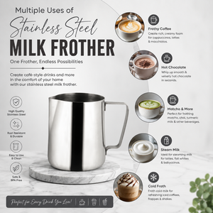 Pichet à lait en acier inoxydable de qualité supérieure, design conique, avec bec verseur de précision pour l'art latte et le café - Product Image 2
