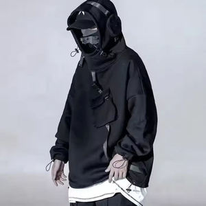 เสื้อฮู้ด Tactical Techwear สไตล์ Cyberpunk สำหรับผู้ชาย สีดำ สตรีทแวร์ ฮิปฮอป ทรงโอเวอร์ไซส์ พร้อมสายรัดและหัวเข็มขัด ดีไซน์ใช้งานได้จริง - Product Image 2