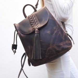 Genuine Real Leather Women's & Girls' School <b>Backpack</b> Full Grain with Zipper Closure for Outdoor Travel & Laptop Carrying - Product Image 1