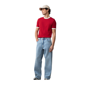 Jeans de Hombre, Corte Recto, Color Azul Claro, Cintura Media, Ajuste Holgado, Casuales, de Mezclilla de Algodón, para Verano - Product Image 1