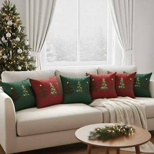 Juego de 6 Fundas de Almohada con Diseño de Árbol de Navidad, Rojo y Verde, 45 cm, Fundas de Cojín Festivas para Decoración Navideña - Product Image 2
