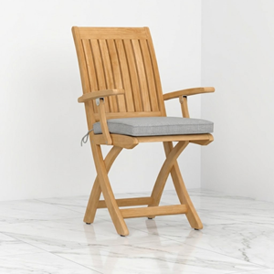 Fauteuil pliant en teck, chaise de plage côtière, dossier à lattes en bois massif, accoudoirs courbés, chaise de patio pour bord de piscine, coussin gris amovible - Product Image 3