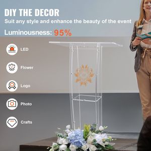 Podio in Acrilico Trasparente da 47 Pollici con Ampia Superficie di Lettura e Ripiano Portaoggetti, Podio da Ufficio in Acrilico Autoportante - Product Image 3