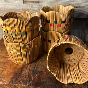 Porte-bougie en rotin tressé, design cage, de haute qualité, fait main, avec tube en verre coupe-vent, accessoires d'éclairage - Product Image 1