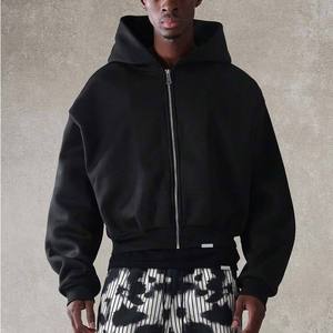Sweat-shirt à capuche zippé noir pour homme, coupe oversize, décontracté, pour l'automne, couleur unie, entièrement zippé, tricoté 100% coton - Product Image 1