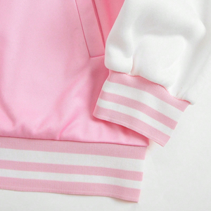 Newest Pink Varsity Jacket Full Sleeve Contrast Color Solid Design Turn-<b>down</b> Collar Regular Fit Spring Wear Women's Outerwear - Product Image 5