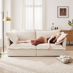 Divano Moderno a 2 Posti con Rivestimento in Ciniglia, Seduta Profonda e Cuscini Imbottiti per Soggiorno - Product Image 1