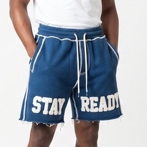 Pantalones Cortos Bermuda de Algodón Azul para Hombre, Tejidos, con Logotipo Bordado Stay Ready, Cintura con Cordón, Bolsillos, Estilo Casual - Product Image 1