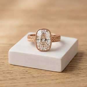 IGI Certified 5ct <b>Cushion</b> Cut Lab Grown Diamond Ring Platinum Milgrain Engagement Ring - Product Image 3