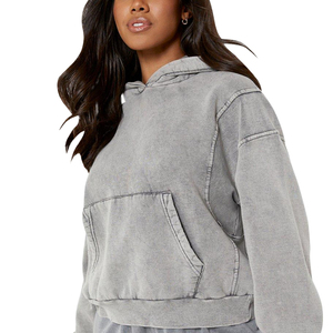 Sudadera con Capucha para Mujer, Lavado Ácido, Venta Directa de Fábrica VIBE CRAFT, Logotipo Bordado Personalizado en la Parte Delantera, Tejido Liso Teñido, Servicio OEM, 100% Algodón - Product Image 5