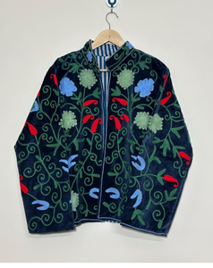 Reversible Velvet Embroidered <b>Jacket</b> With Floral <b>Pattern</b> Mandarin Collar Full Sleeve Autumn Wear Women's <b>Jackets</b> - Product Image 2