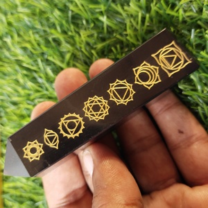 Vente en gros, cristal noir, obsidienne Sevenchakra, points gravés, cristaux naturels, pierre de guérison, baguette, tour d'obsidienne noire - Product Image 3