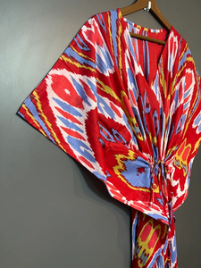 Nuevo y Elegante Kaftán con Estampado Animal, Cuello en V, Cierre con Cordón, Corte Evase, de Algodón Suave Indio, con Encaje, Largo Completo, para Playa - Product Image 3