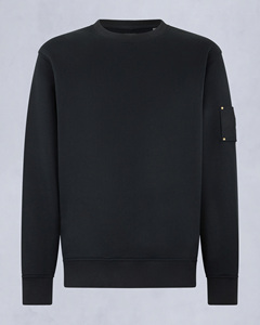 Sweat-shirt à col rond noir pour homme, coupe classique, avec poche, design décontracté, en coton tricoté, brodé, personnalisable OEM ODM - Product Image 1